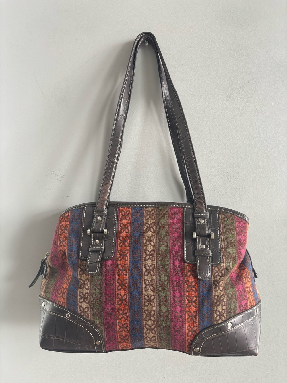 Vintage Relic by Fossil Boho Tapestry Shoulder Bag Multicolor Stripe Y2K